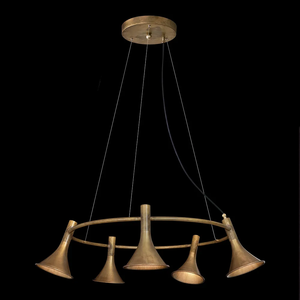 Megafon 5-Lav Rund pendel, rå messing Konsthantverk