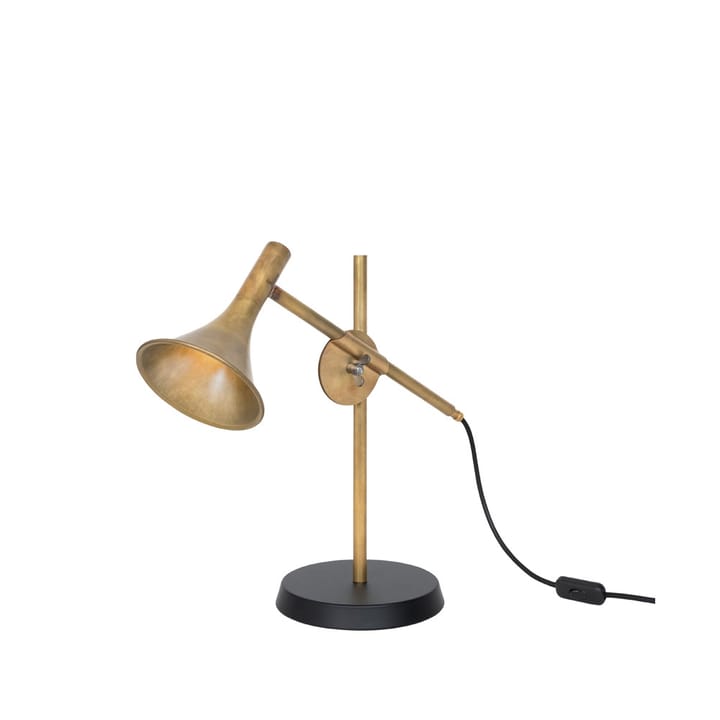 Megafon bordlampe - rå messing, sort fod - Konsthantverk