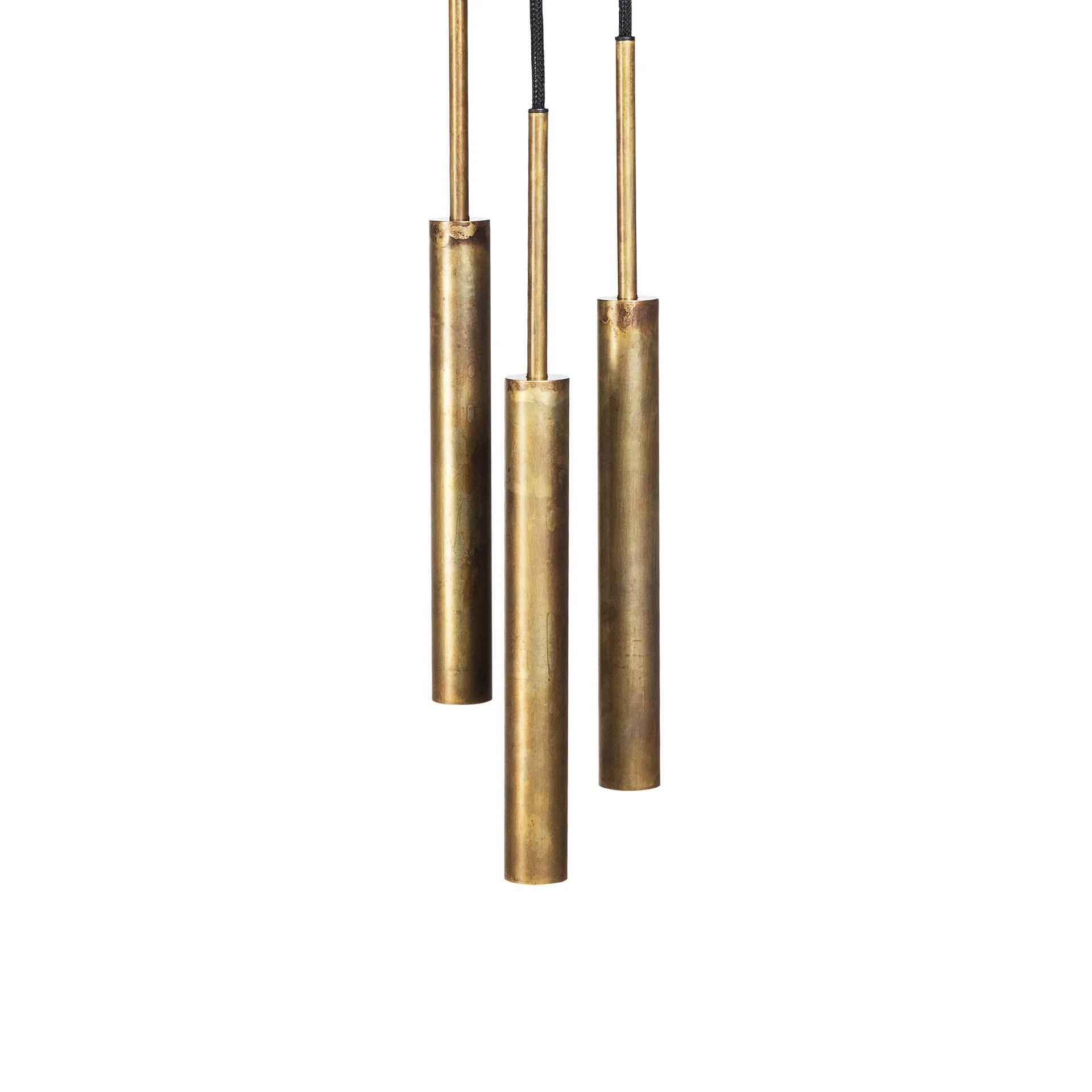 Stav pendel 3 rund loftsplade, Rå messing Konsthantverk