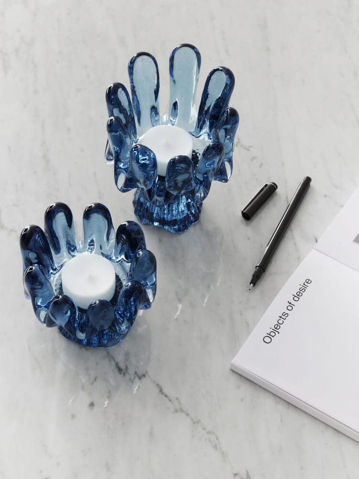 Solros lysestage cirkulært glas 9,2 cm, Blå Kosta Boda