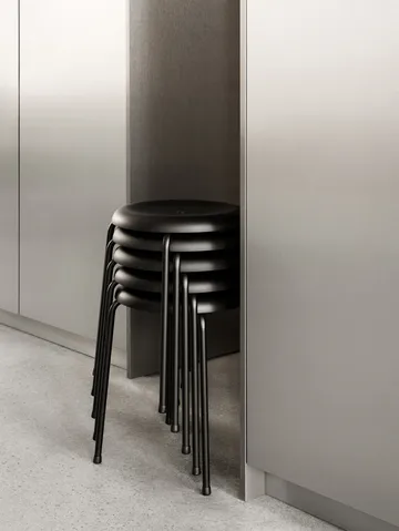 Taburet skammel - Sort læder-kromet stel, 45 cm - Lammhults