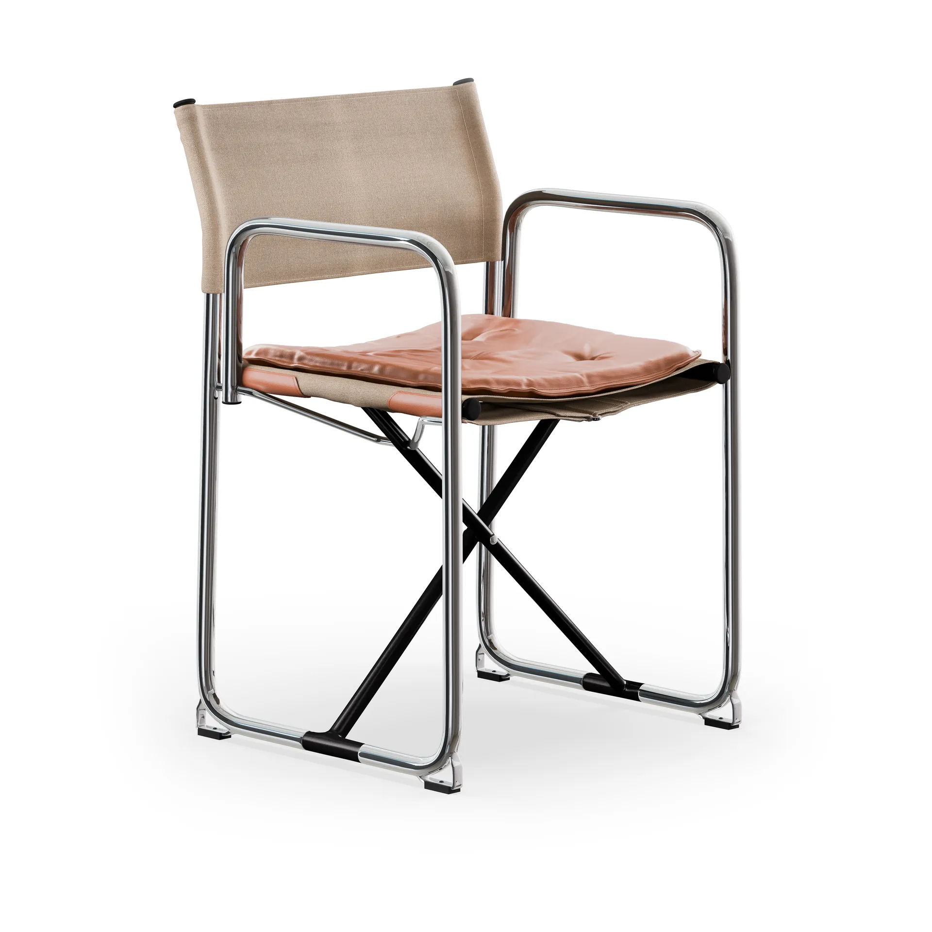 X75-2 karmstol, hørlærred natur-Elmo Nordic læder Cognac-kromede ben Lammhults