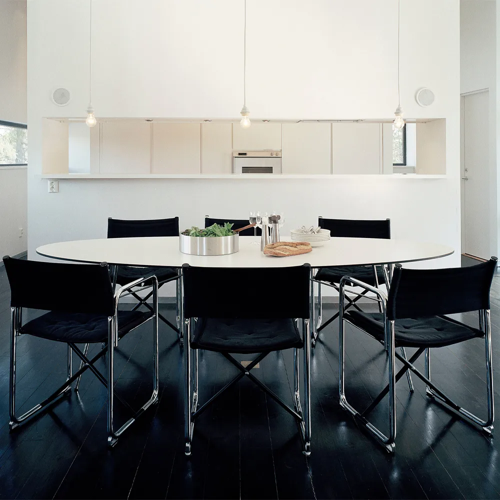 X75-2 karmstol, Naturfarvet linnedug-krom Lammhults