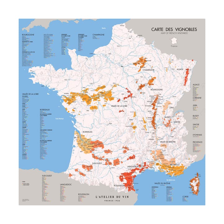 L'Atelier vinkort Frankrig - 57x57 cm - L'Atelier du Vin