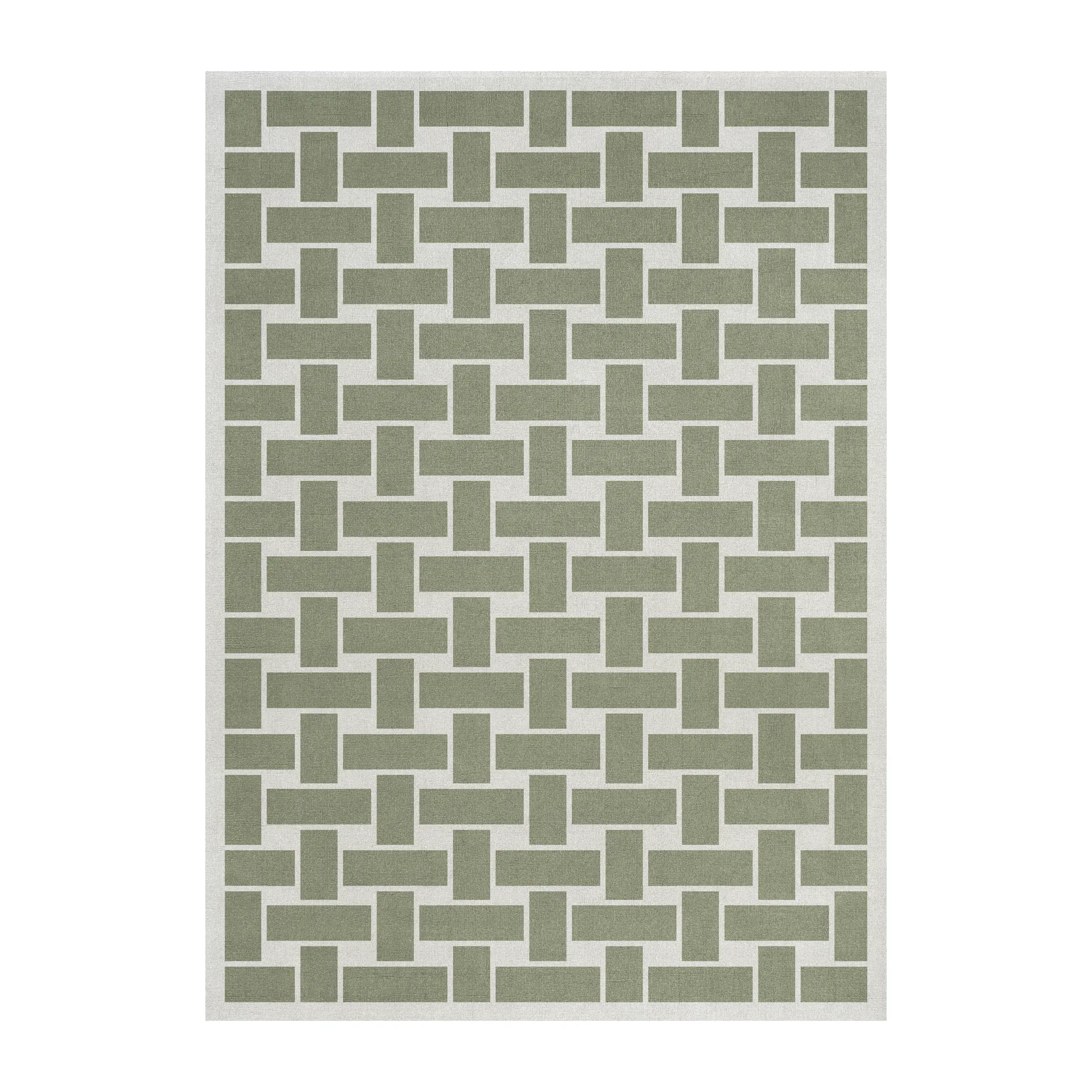 60S Geo Basket Weave uldtæppe, Olive, 180x270 cm Layered