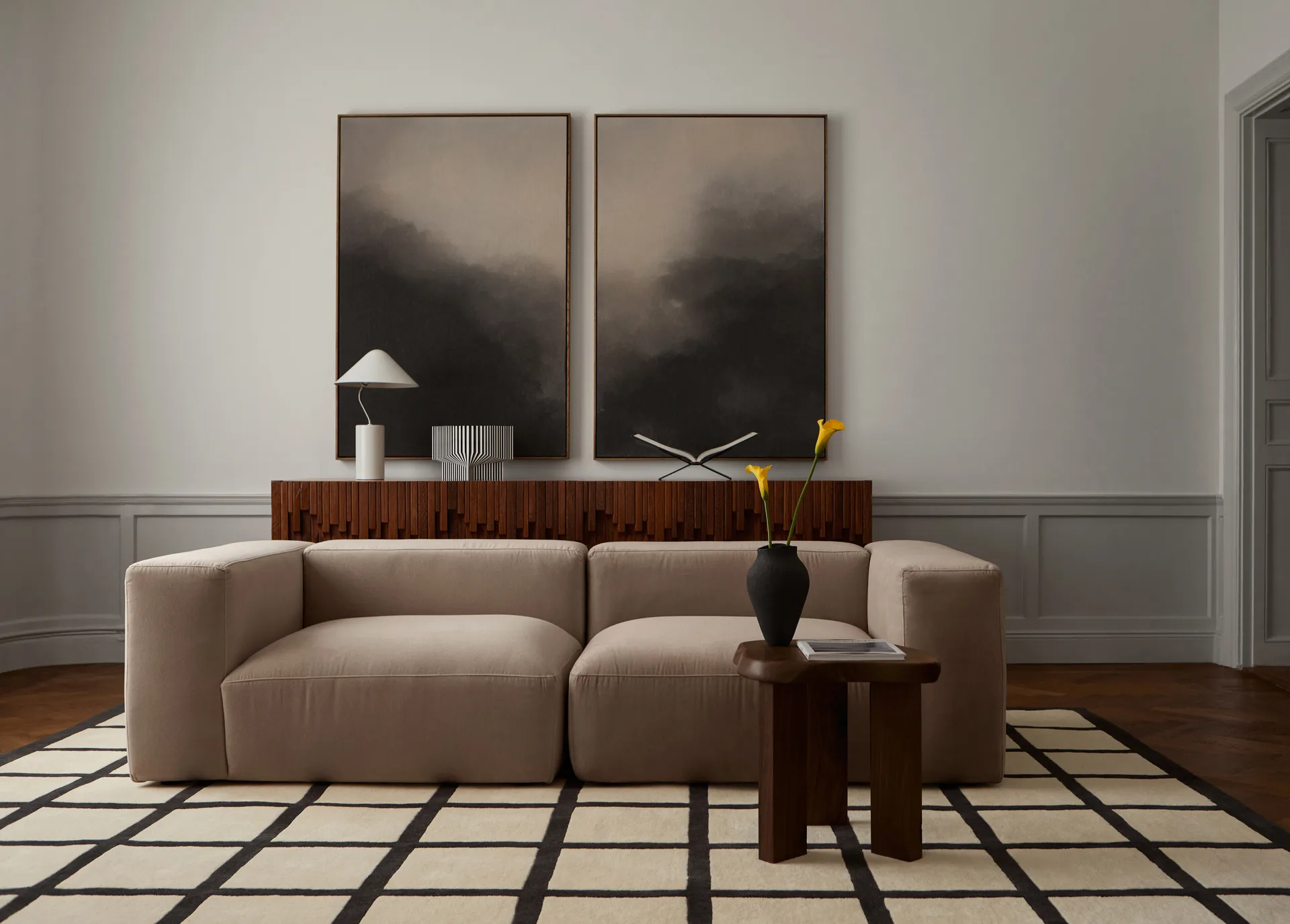 Avenue Checked Bone uldtæppe, Bone White, 200x300 cm Layered