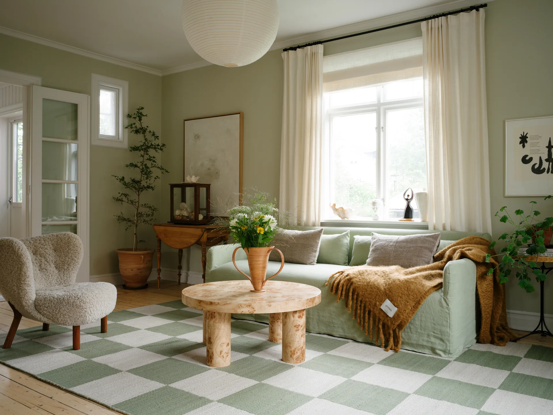 Chess uldtæppe, Sage, 140x200 cm Layered