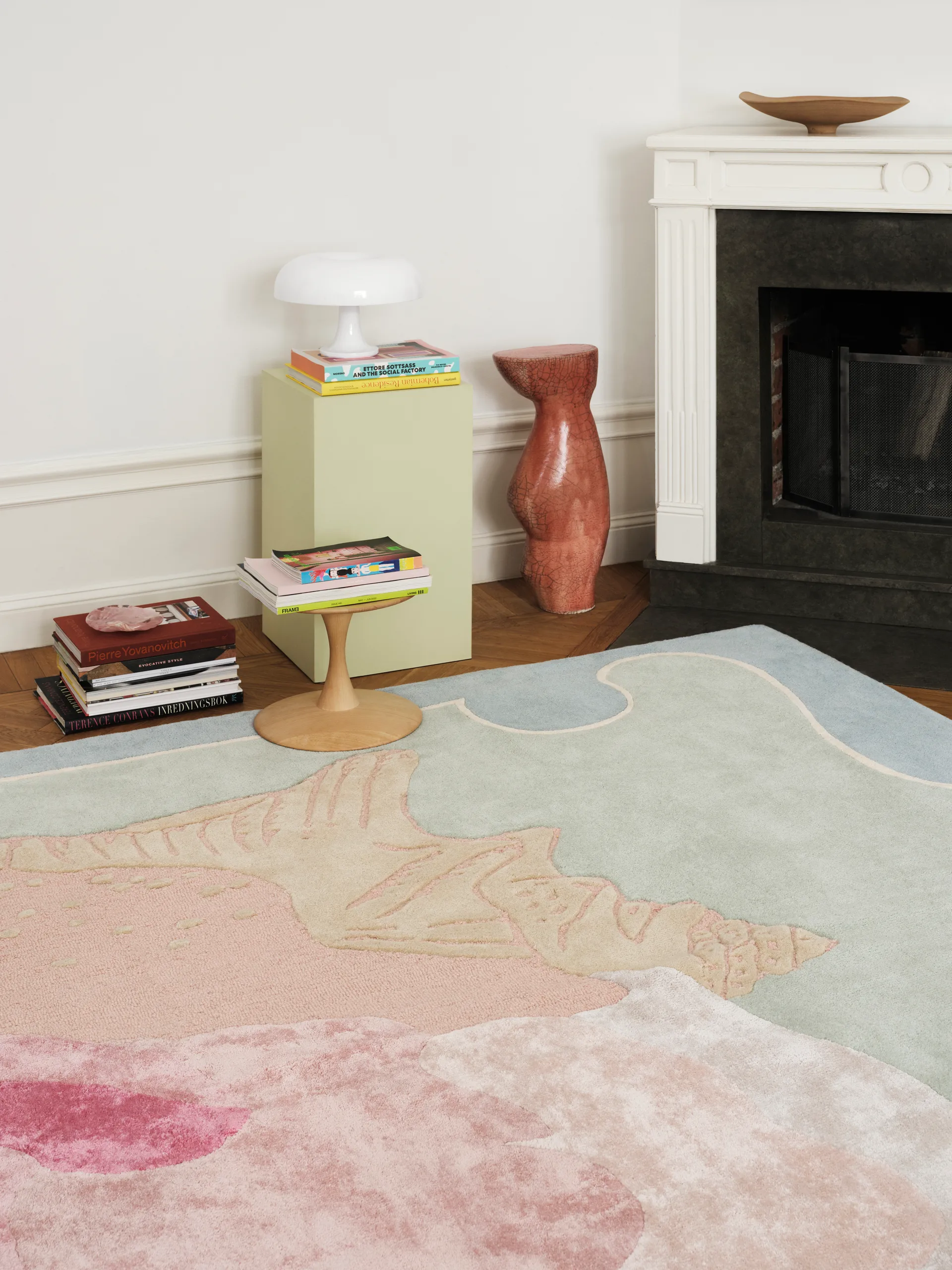 Shell mønstret uldtæppe, Blue, pink, 180x270 cm Layered