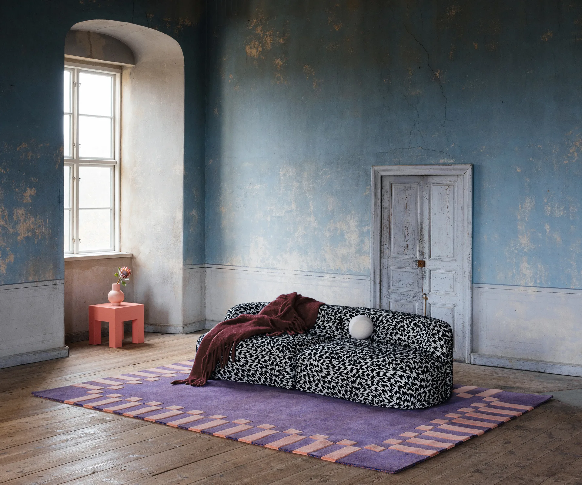 Teklan frame uldtæppe, Cobolt salmon, 180x270 cm Layered