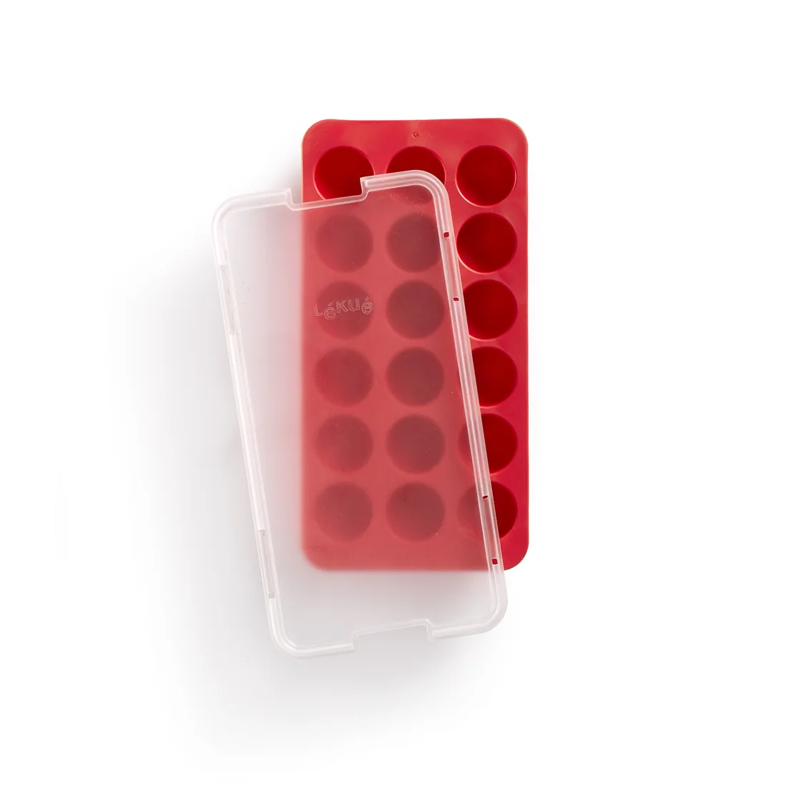 Lékué rund isterningebakke silikone med låg, Rød Lékué