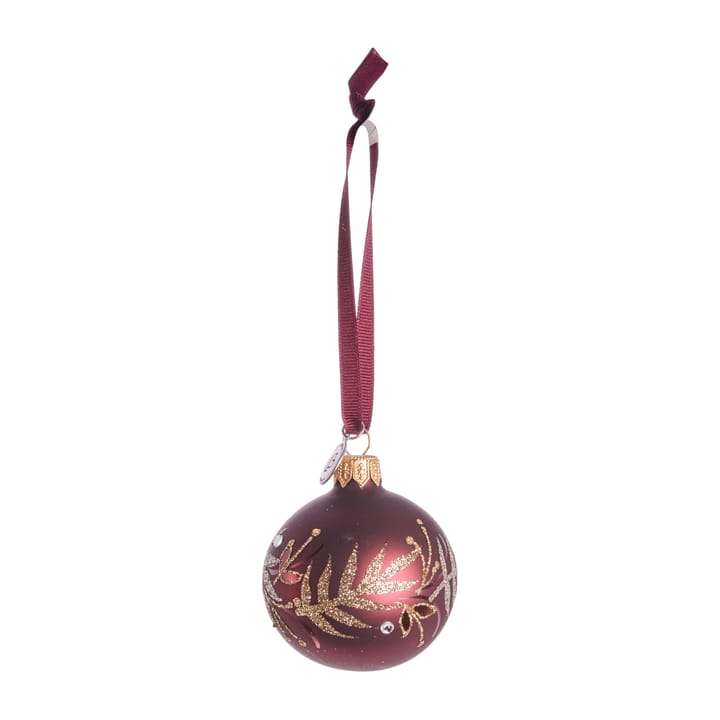 Cadelia julekugle med blade Ø6 cm - Pomegranate/Light gold - Lene Bjerre