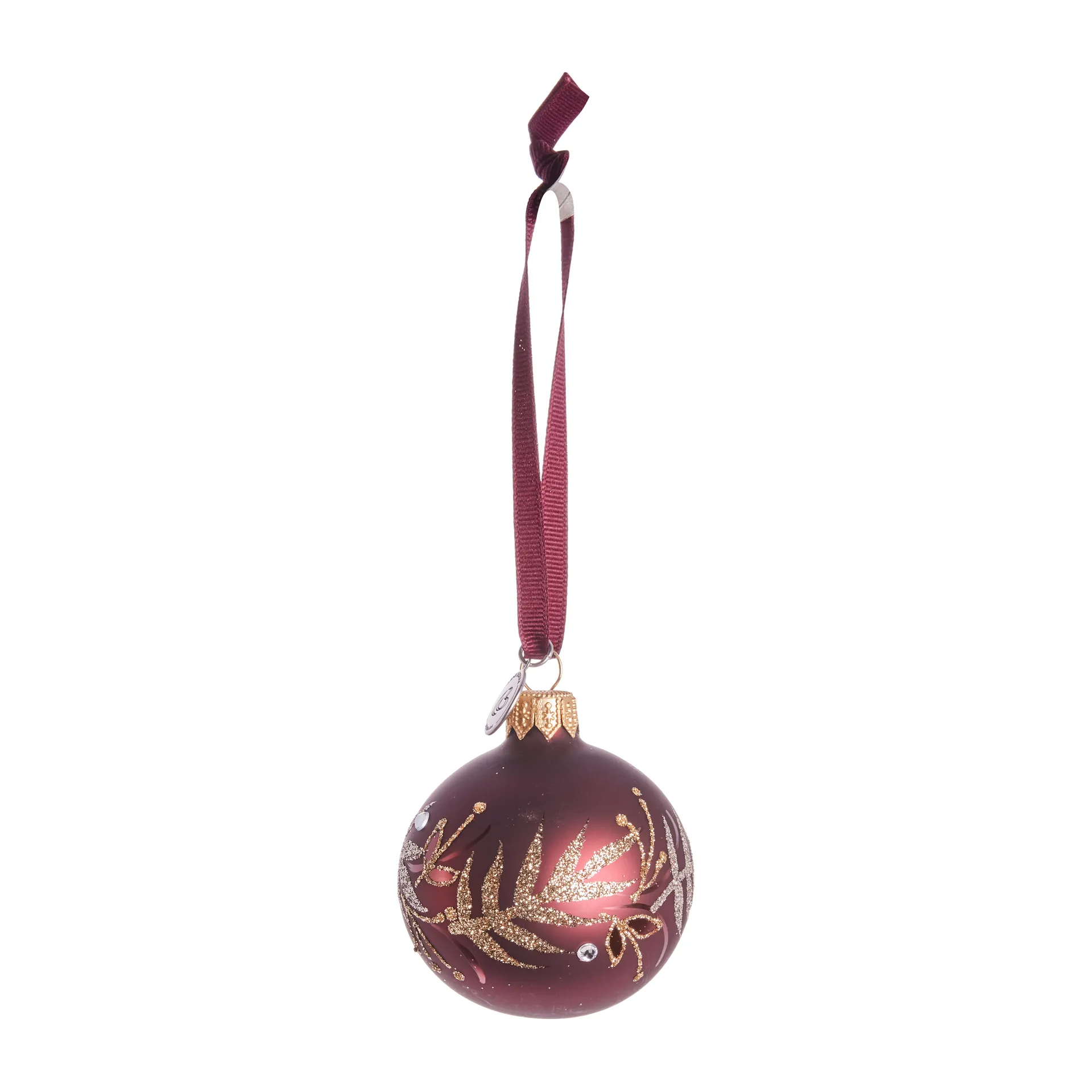 Cadelia julekugle med blade Ø6 cm, Pomegranate/Light gold Lene Bjerre