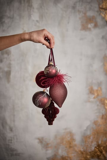 Cadelia julekugle med blade Ø6 cm - Pomegranate/Light gold - Lene Bjerre