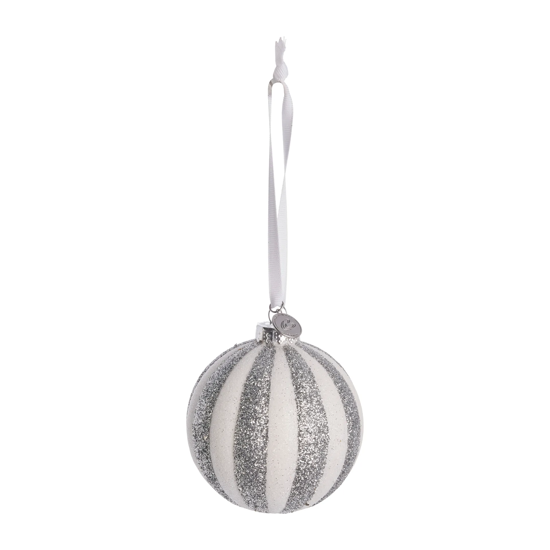 Velvitie julekugle Ø8 cm, White/Silver Lene Bjerre