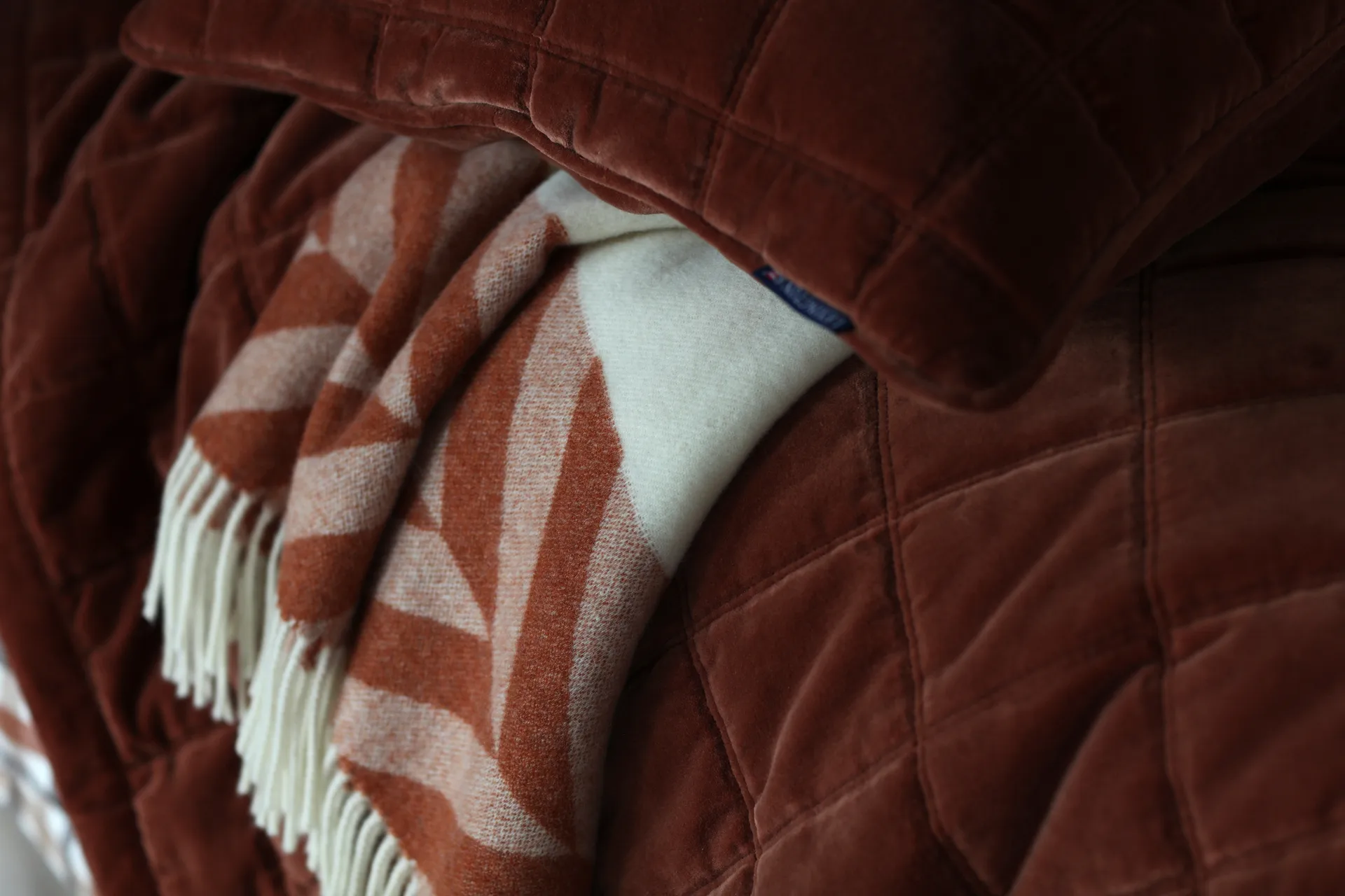 Block Striped Recycled Wool plaid 130x170 cm, Copper/Brown Lexington