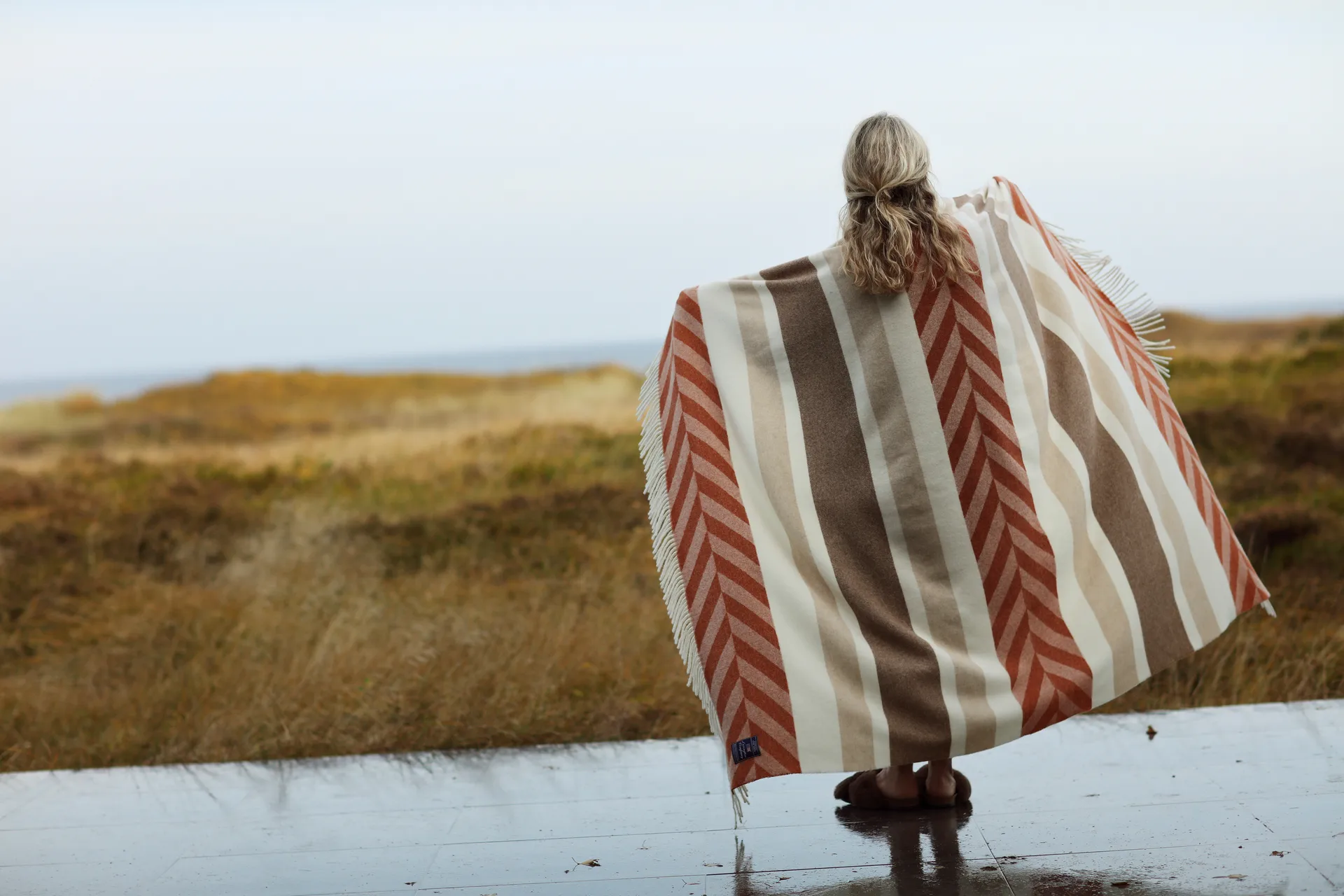 Block Striped Recycled Wool plaid 130x170 cm, Copper/Brown Lexington