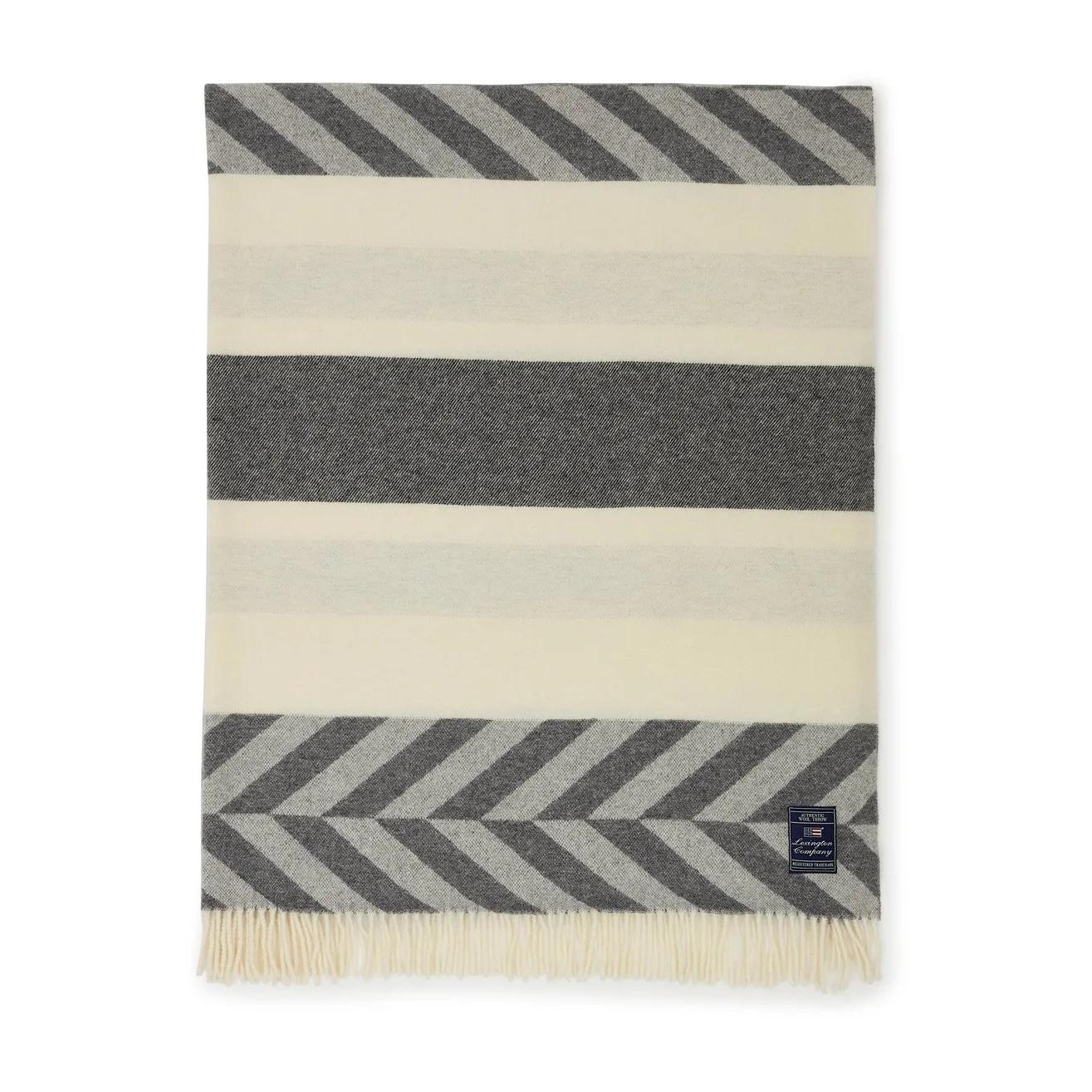 Block Striped Recycled Wool plaid 130x170 cm, Gray/Offwhite Lexington