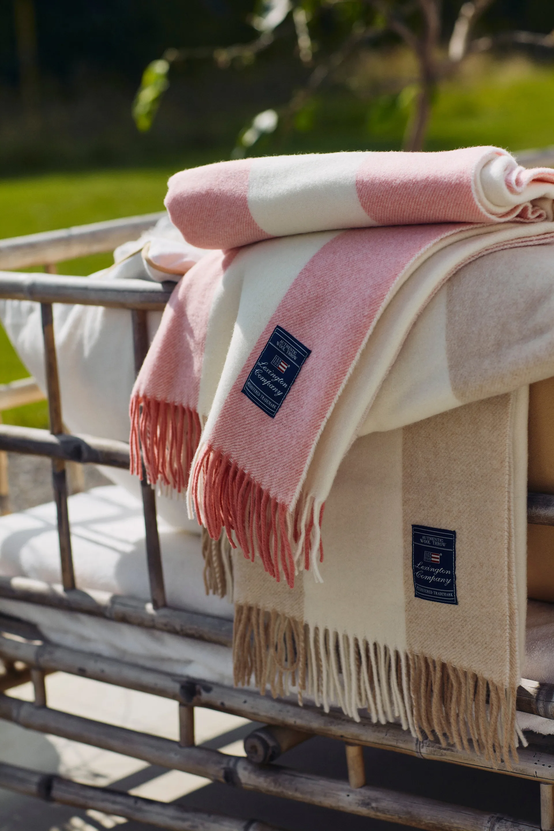 Block Striped Recycled Wool plaid 130x170 cm, Oat/White Lexington