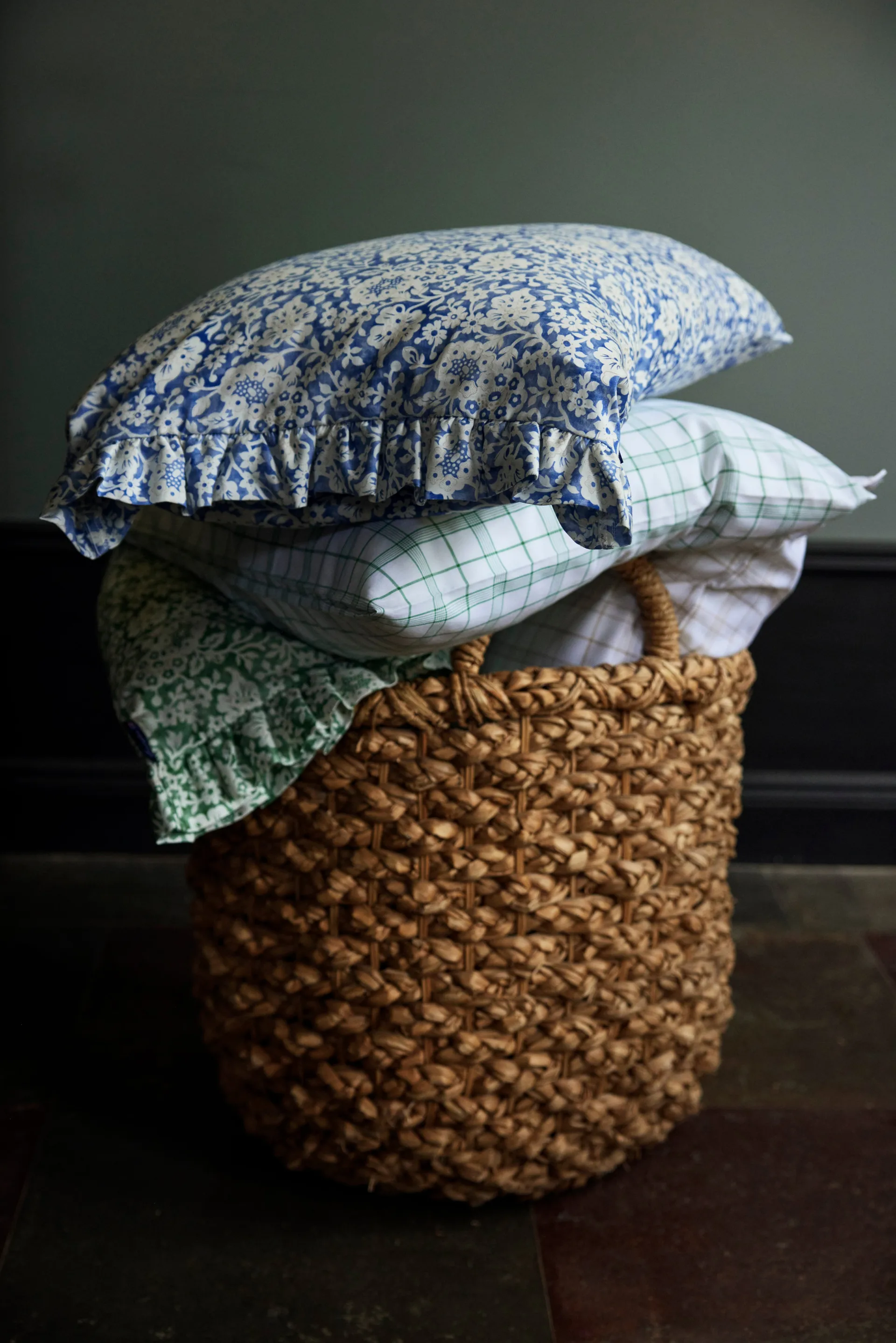 Blue Floral Printed Cotton Sateen sengetøjssæt, 50x60 cm, 220x220 cm Lexington