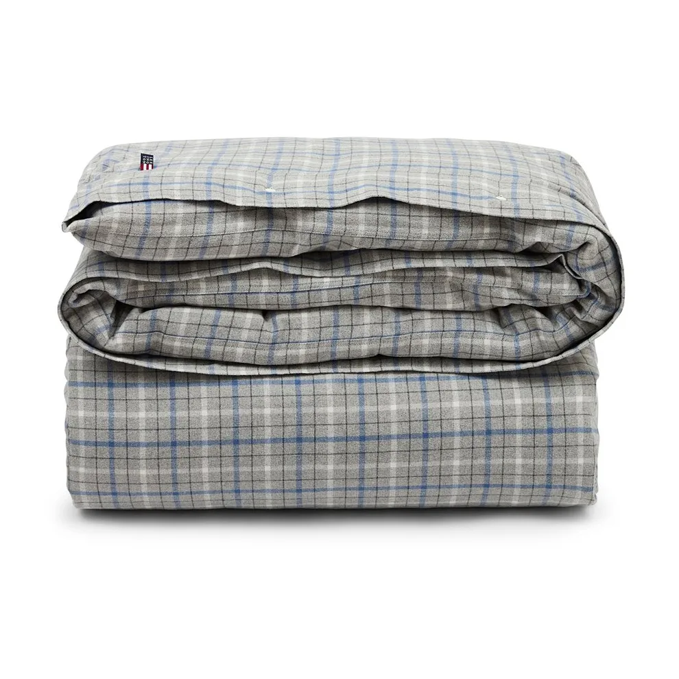 Checked Cotton Flannel dynebetræk 150x210 cm, Gray/Blue Lexington