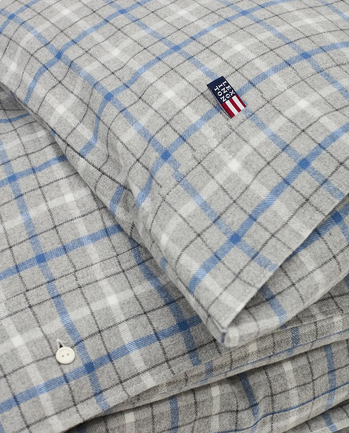 Checked Cotton Flannel dynebetræk 150x210 cm, Gray/Blue Lexington