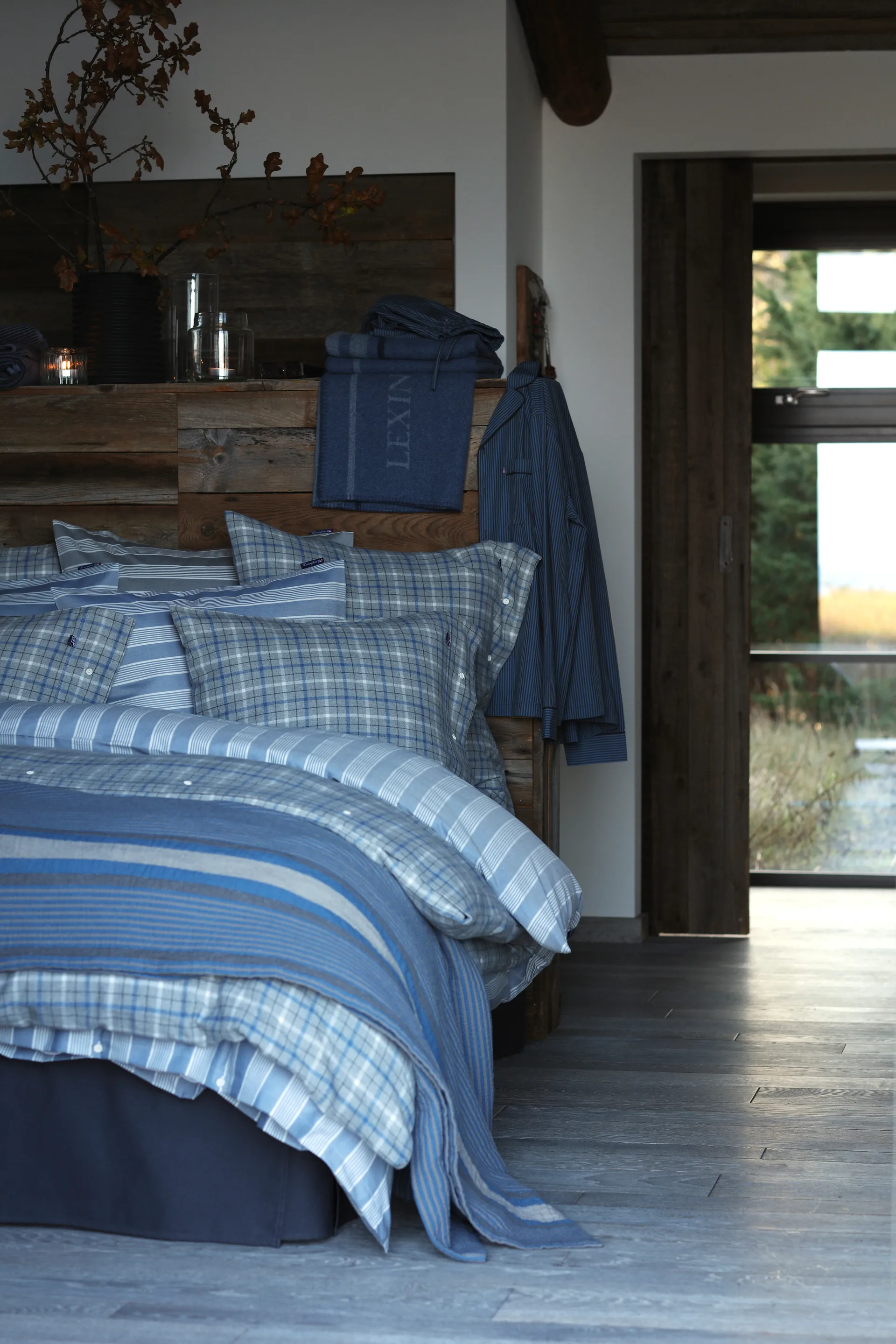 Checked Cotton Flannel dynebetræk 150x210 cm, Gray/Blue Lexington