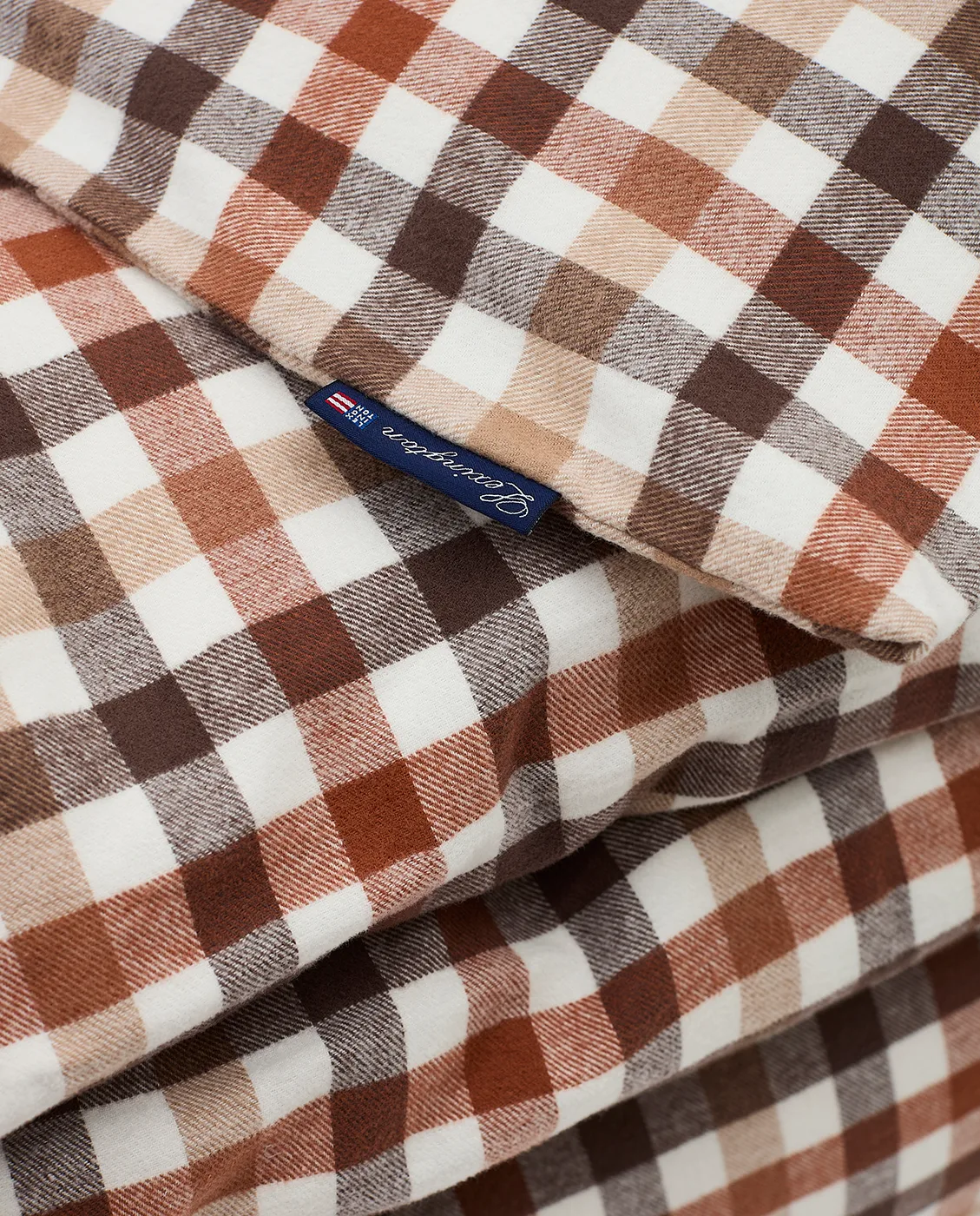 Checked Cotton Flannel dynebetræk 150x210 cm, Rust brown/White Lexington