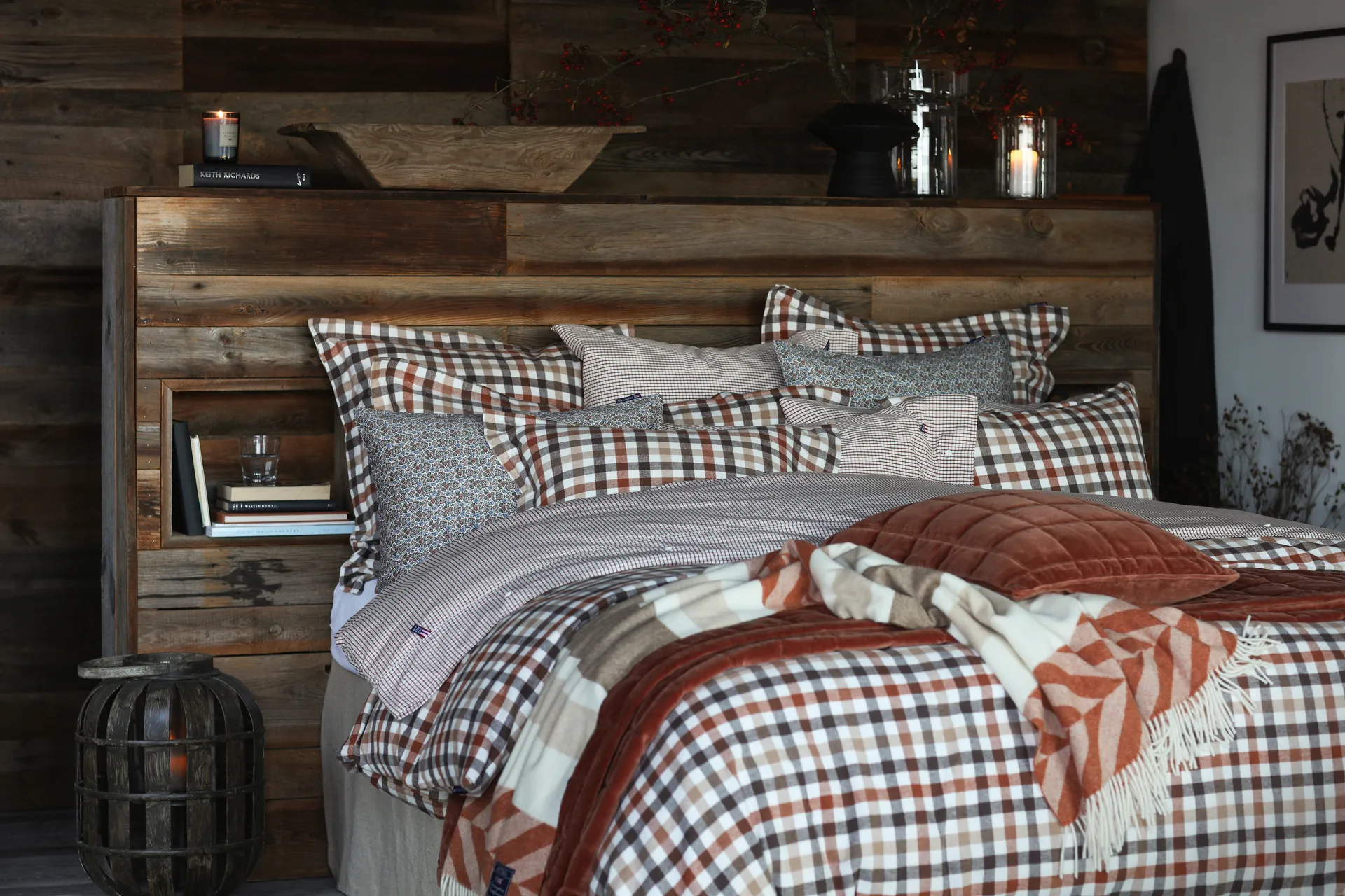 Checked Cotton Flannel dynebetræk 150x210 cm, Rust brown/White Lexington