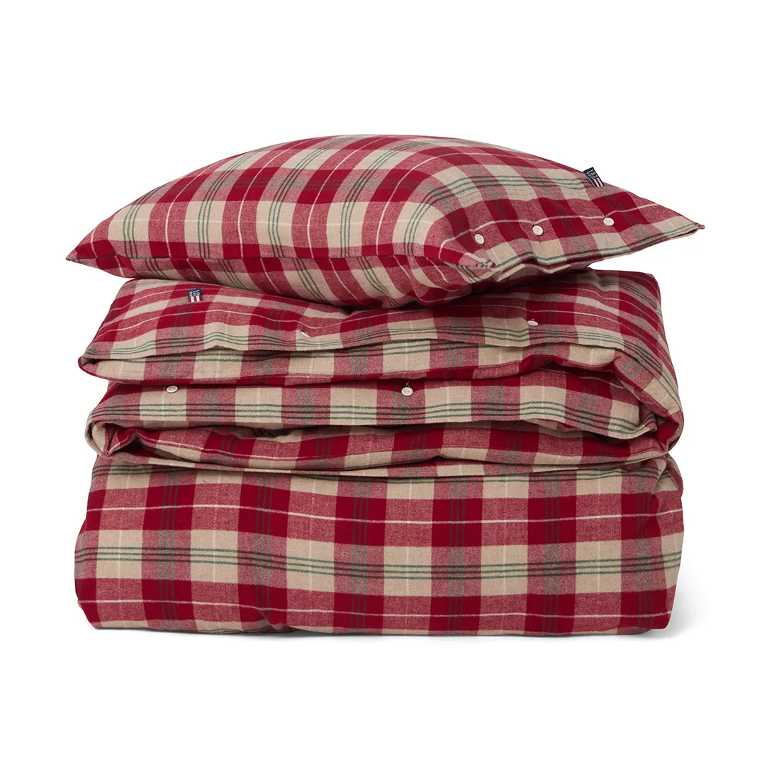 Checked cotton flannel sengesæt, Rød-beige-grøn-hvid Lexington