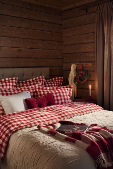 Checked cotton flannel sengesæt - Red-light beige, 2 stk 50x60 cm/220x220 cm - Lexington