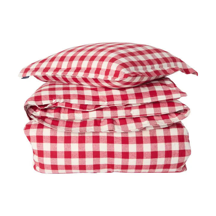Checked cotton flannel sengesæt - Red-light beige, 50x60 cm/150x210 cm - Lexington