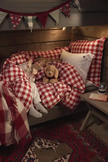Checked cotton flannel sengesæt - Red-light beige, 50x60 cm/150x210 cm - Lexington