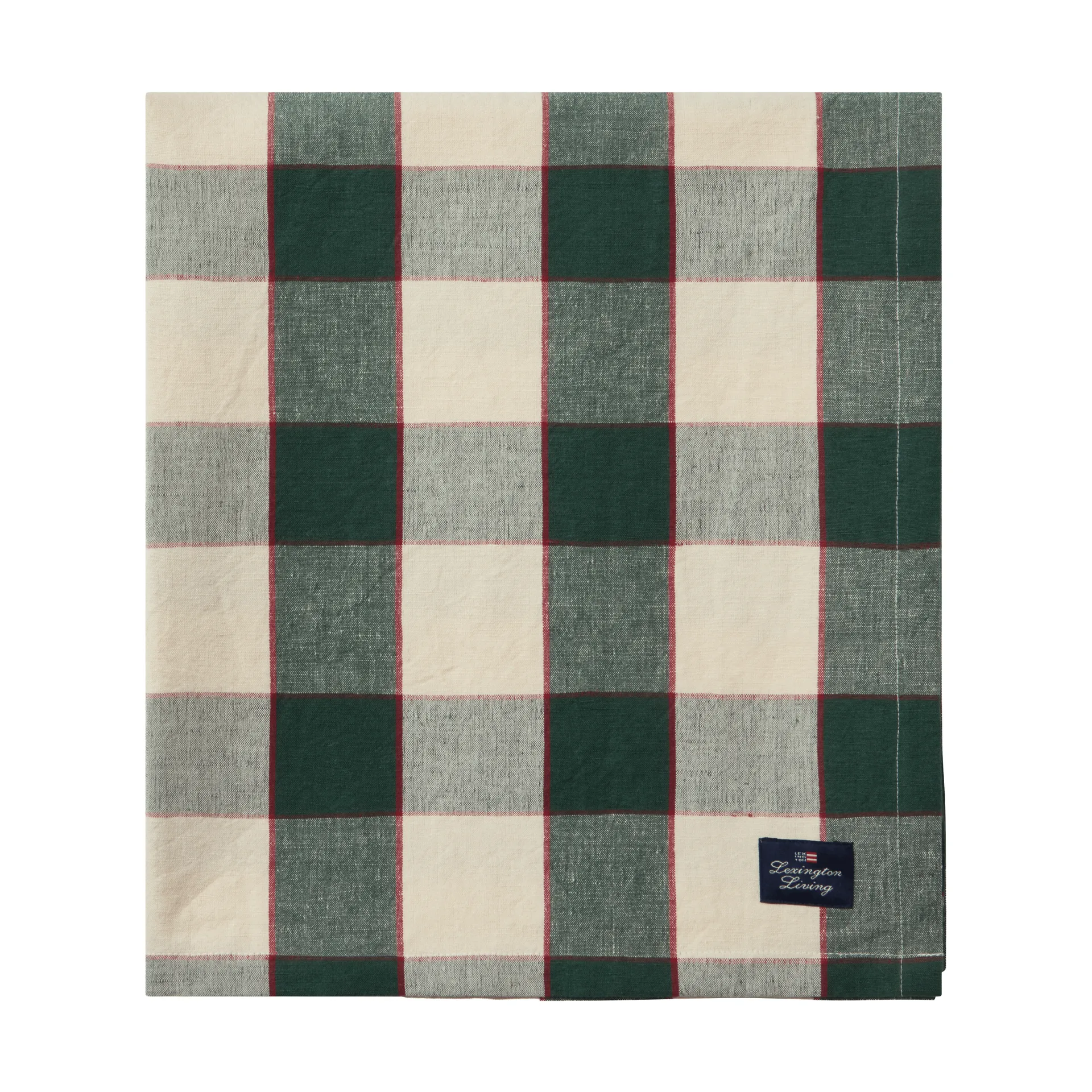 Checked Cotton Linen borddug 150x250 cm, Green-light beige-red Lexington