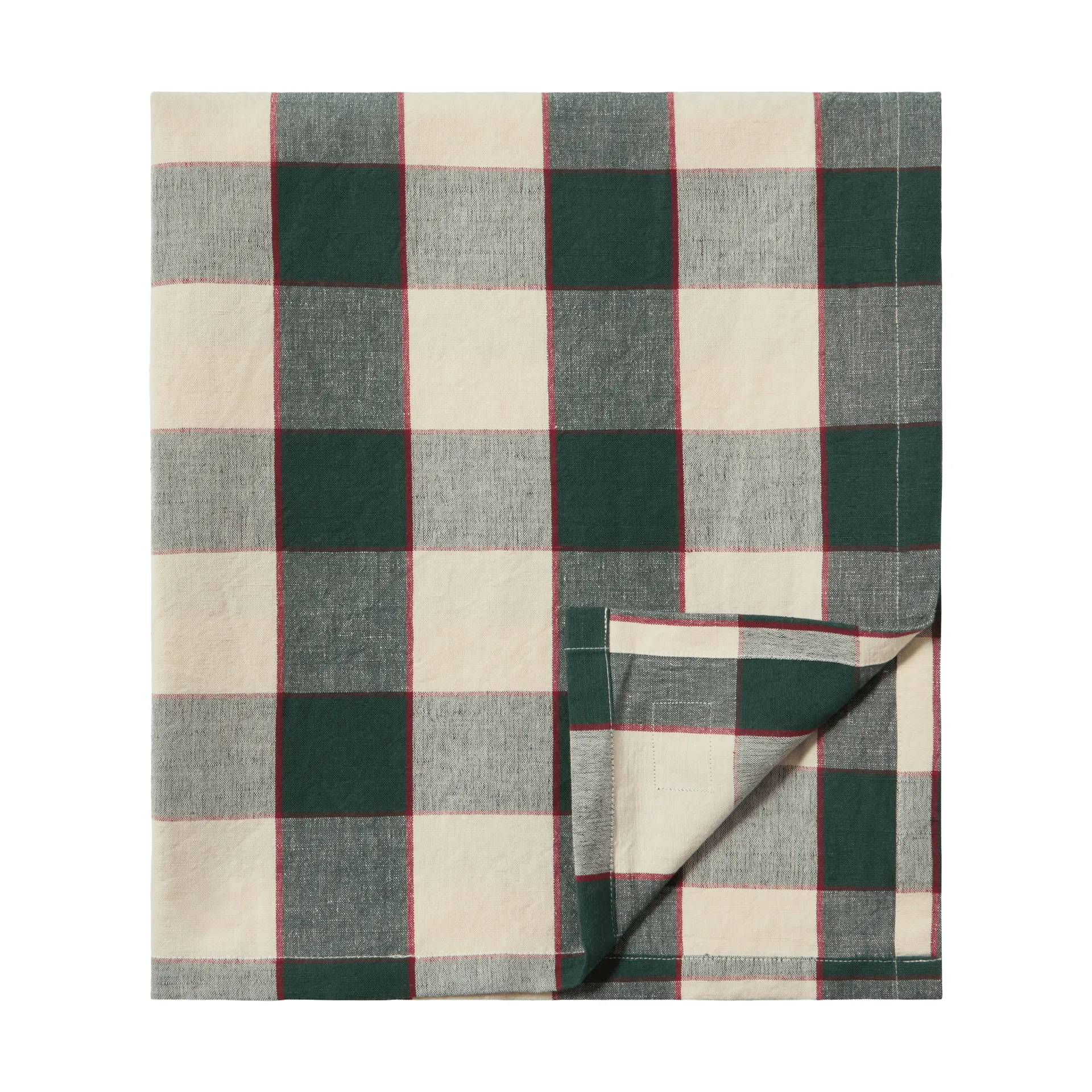 Checked Cotton Linen borddug 150x250 cm, Green-light beige-red Lexington