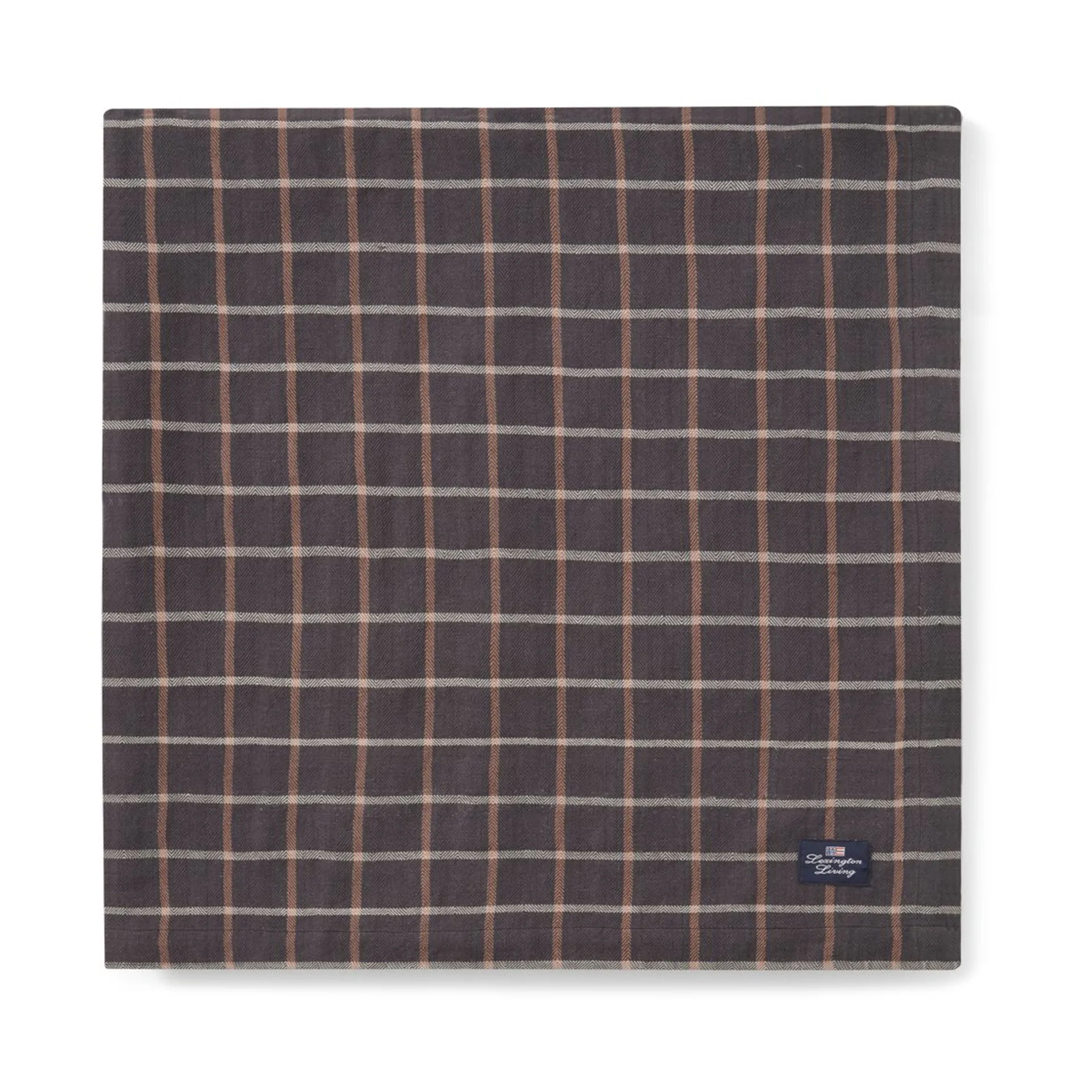 Checked Cotton Linen borddug 150x350 cm, Dark gray/Beige Lexington