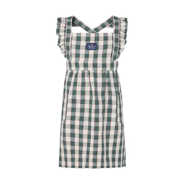 Checked cotton linen børneforklæde - Green-Light beige-red, 4-6 år - Lexington