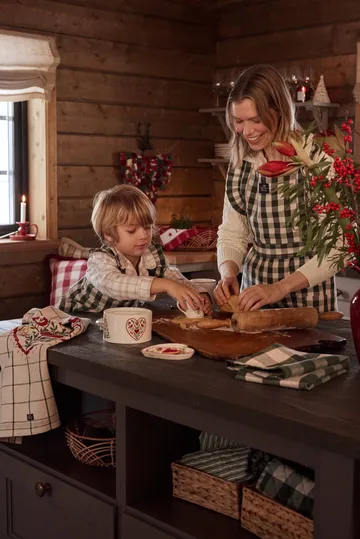 Checked cotton linen børneforklæde - Green-Light beige-red, 4-6 år - Lexington