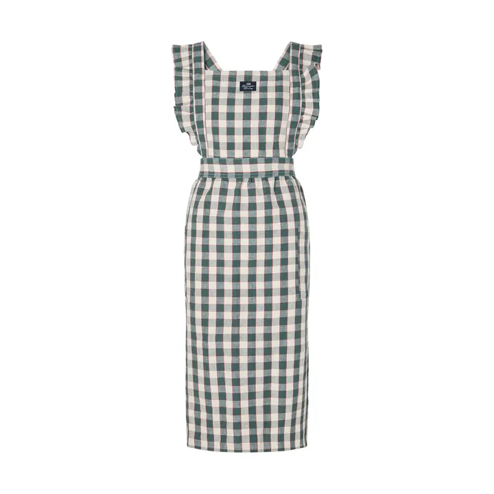 Checked cotton linen forklæde - Green-Light beige-red - Lexington
