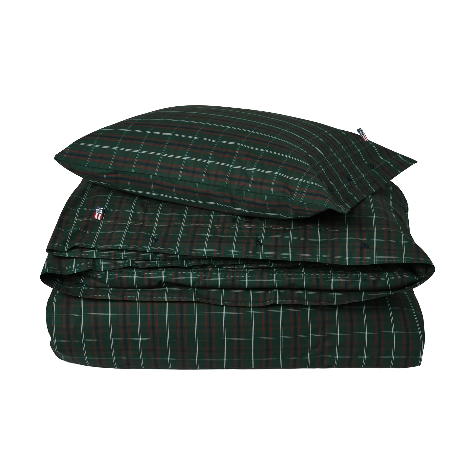 Checked cotton percale sengesæt, Green-navy, 2 stk 50x60 cm/1 stk 220x220 cm Lexington