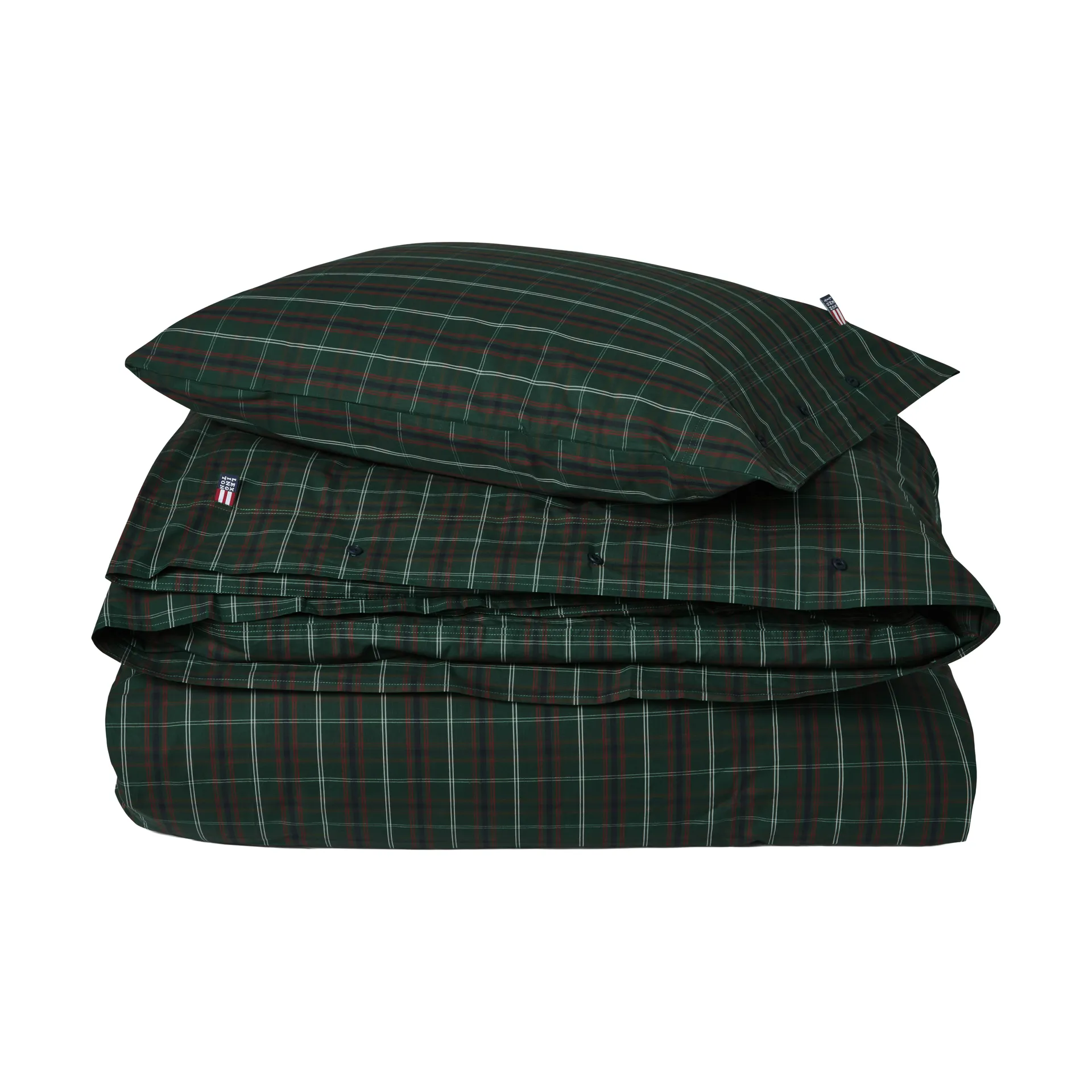 Checked cotton percale sengesæt, Green-navy, 50x60 cm/150x210 cm Lexington