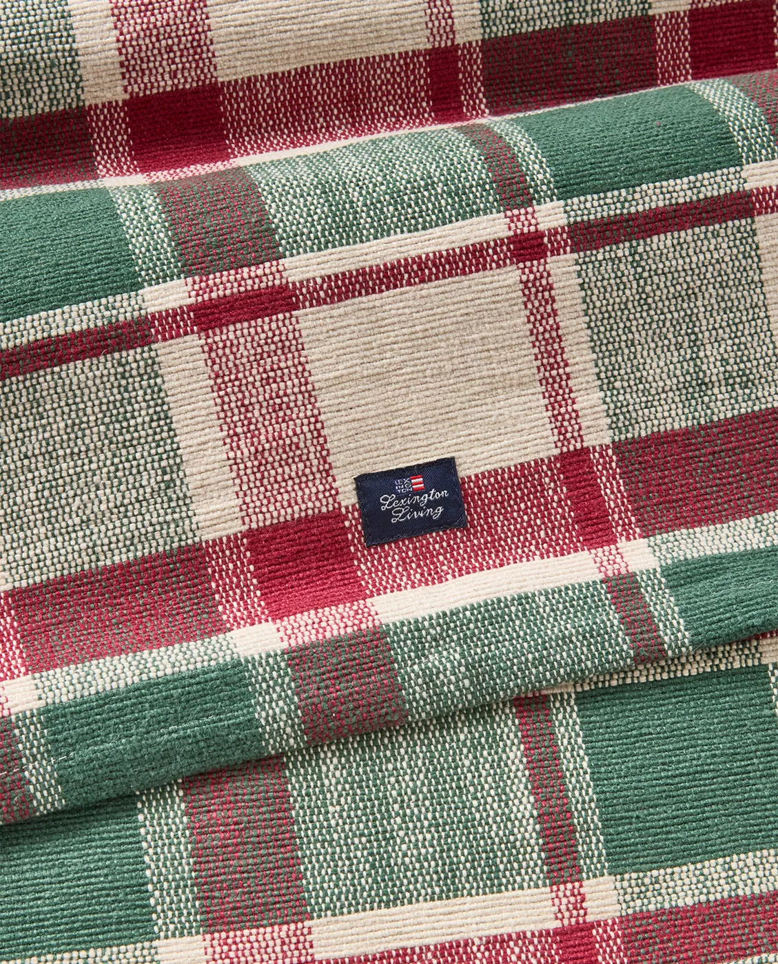 Checked økologisk bomuld løber 50x150 cm, Green-red-beige Lexington