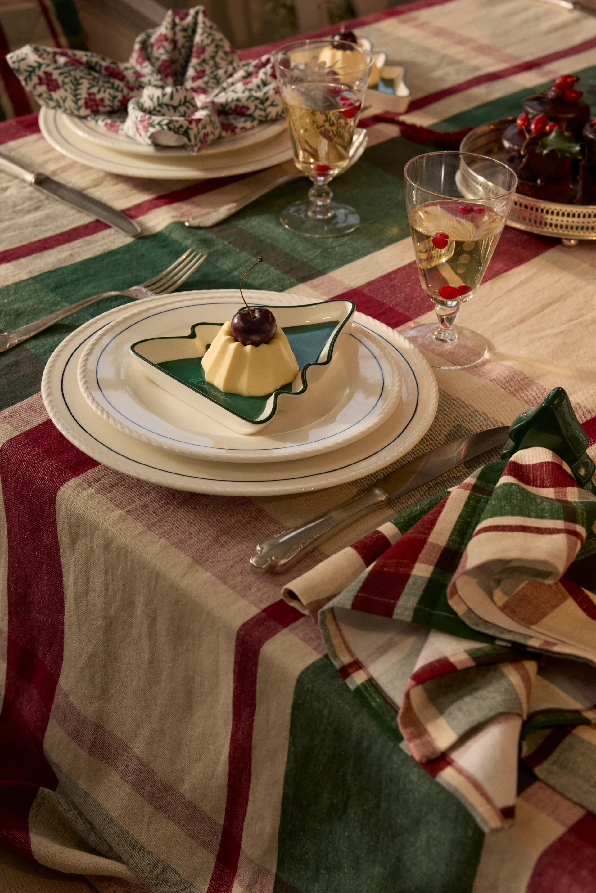 Checked økologisk bomuld løber 50x150 cm, Green-red-beige Lexington