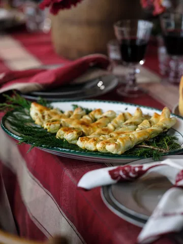 Checked linen-cotton borddug 150x250 cm - Rød-beige - Lexington