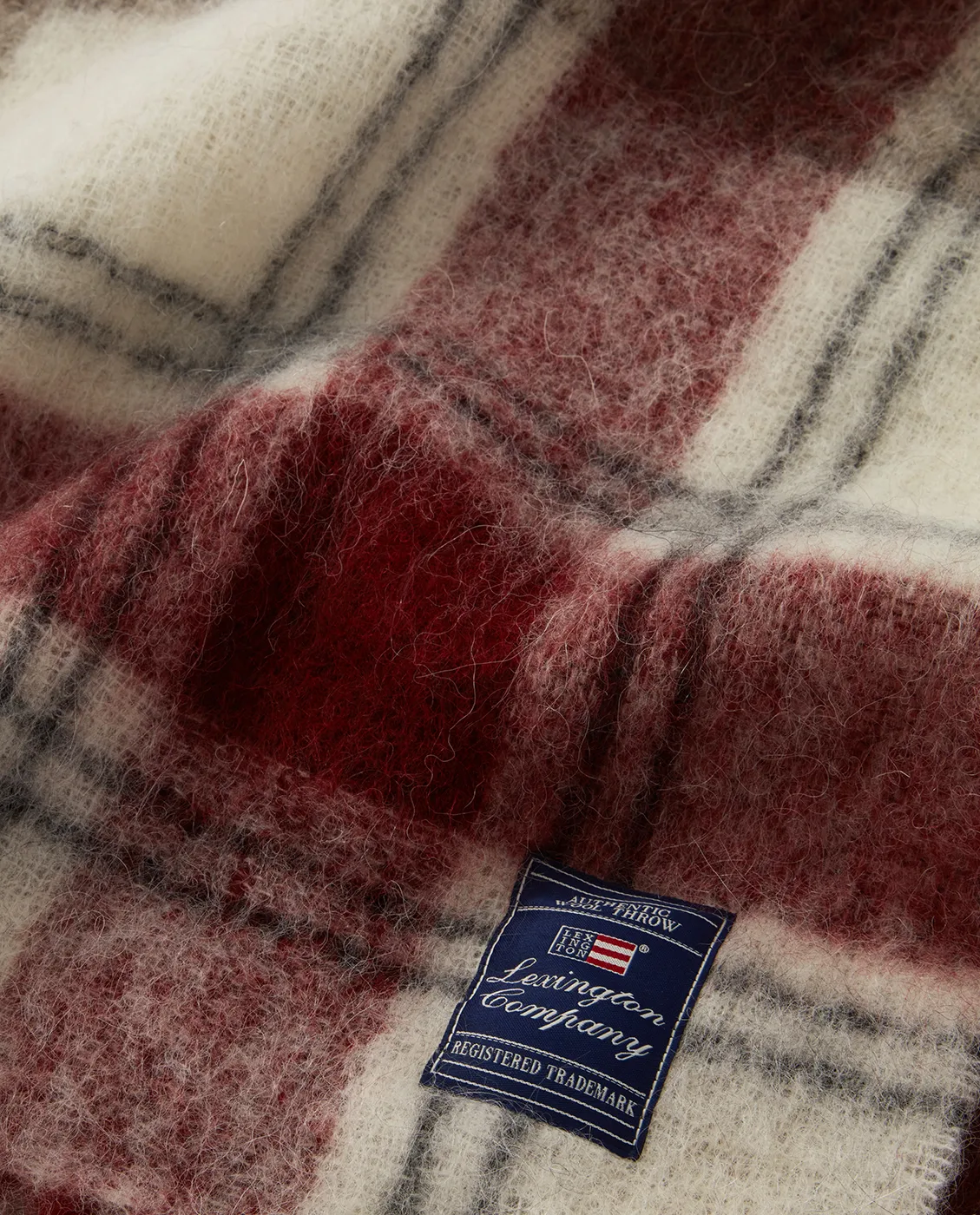 Checked Mohair Mix plaid 130x170 cm, Red/Beige/White Lexington
