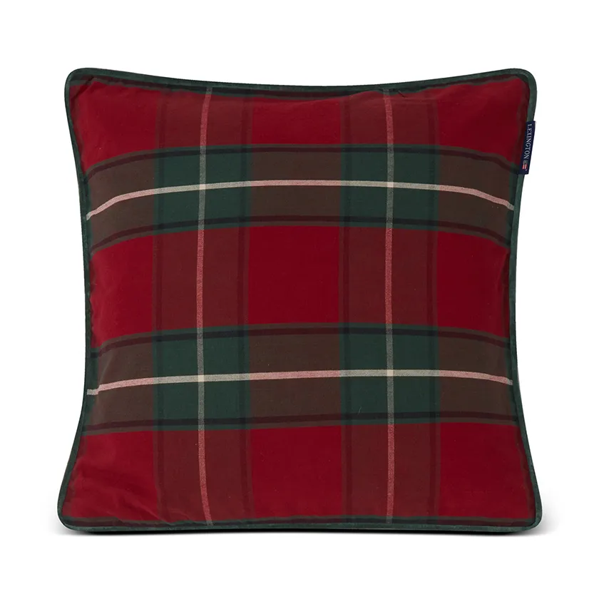 Checked Organic Cotton Canvas pudebetræk 50x50 cm, Red/Green Lexington
