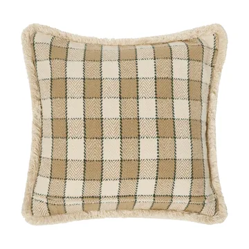 Checked organic cotton fringe pudebetræk - Beige-light beige-green - Lexington