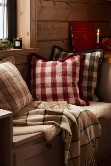 Checked organic cotton fringe pudebetræk - Beige-light beige-green - Lexington