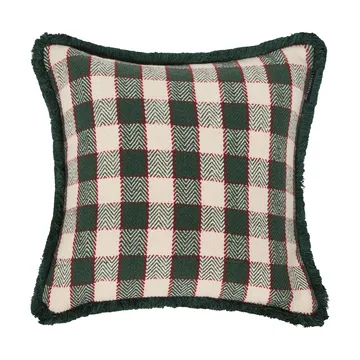 Checked organic cotton fringe pudebetræk - Green-light beige-red - Lexington