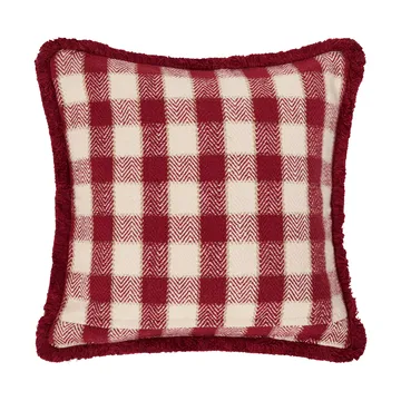 Checked organic cotton fringe pudebetræk - Red-light beige-beige - Lexington