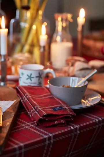 Checked Organic Cotton Oxford dug 180x180 cm - Red/Beige/Green - Lexington